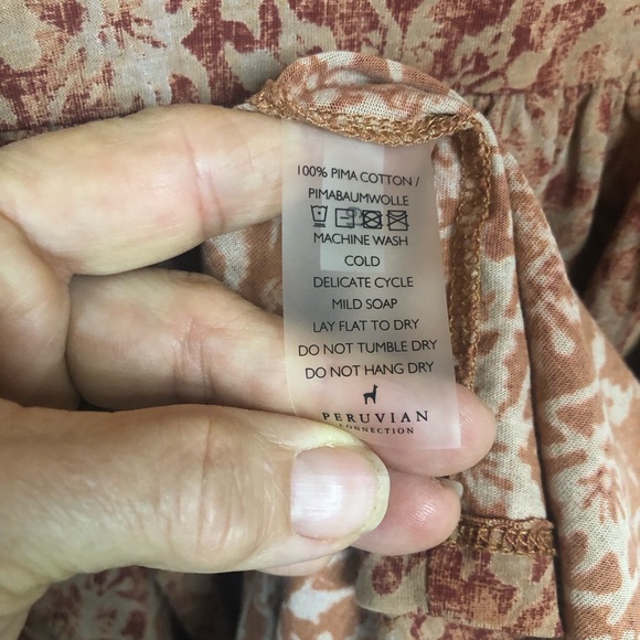 Peruvian Connection Drop Waist Dress Batik Pima Cotton Rust Light Brown Sz M - Picture 8 of 8